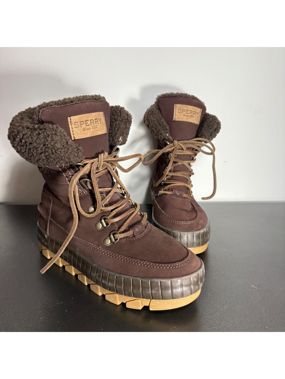Sperry Top-Sider Torrent Suede Lace-Up Waterproof Winter Boots Brown Women's 5.5
